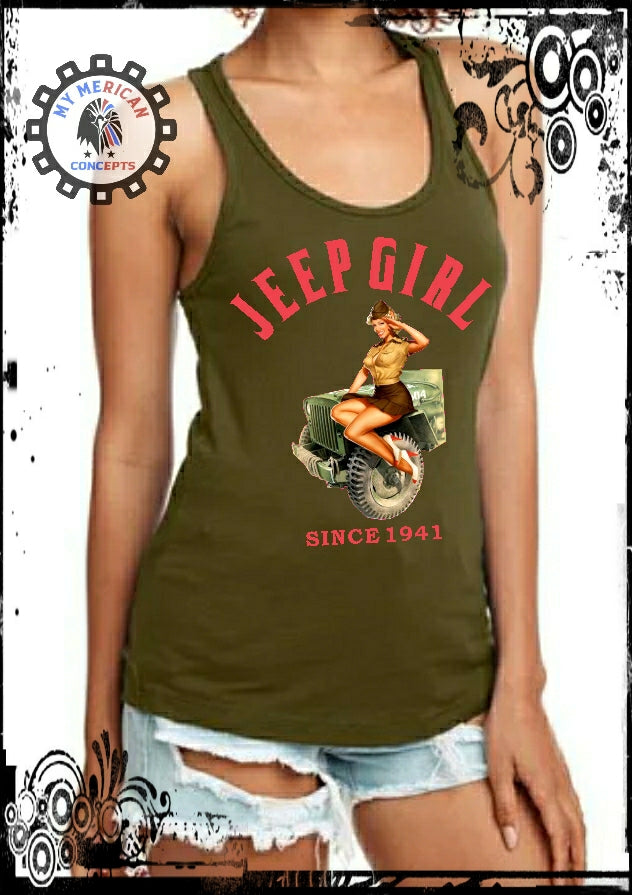 Jeep Girl Tank- Vintage Pin-up girl edition!